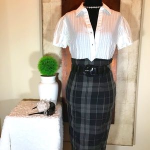 Attitude Black & Grey Plaid High Waist Pencil Skirt/Belt/Only Worn Once 🌹